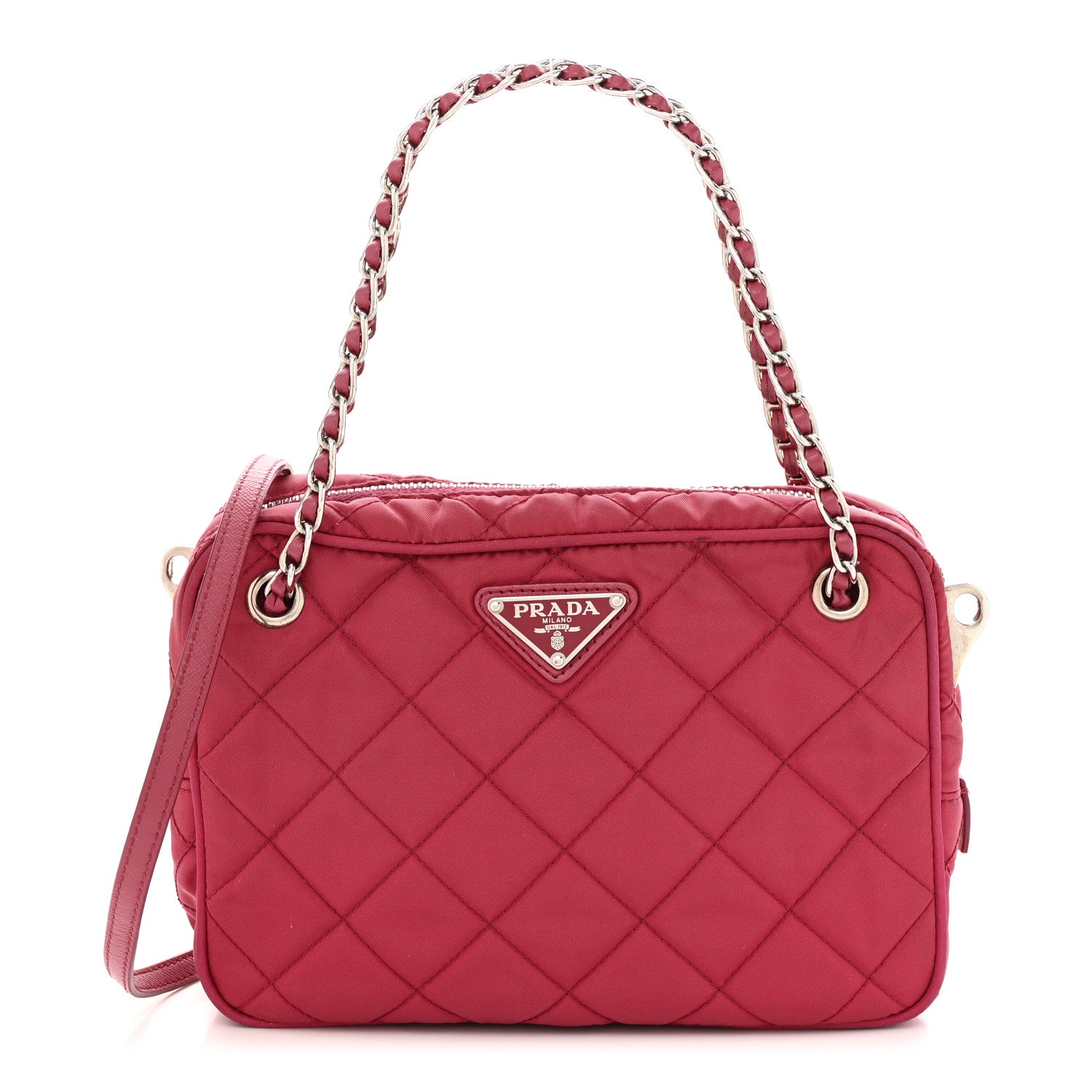 Prada Nylon Tessuto Impuntu Quilted Chain Crossbody Ibisco 1 of 12
