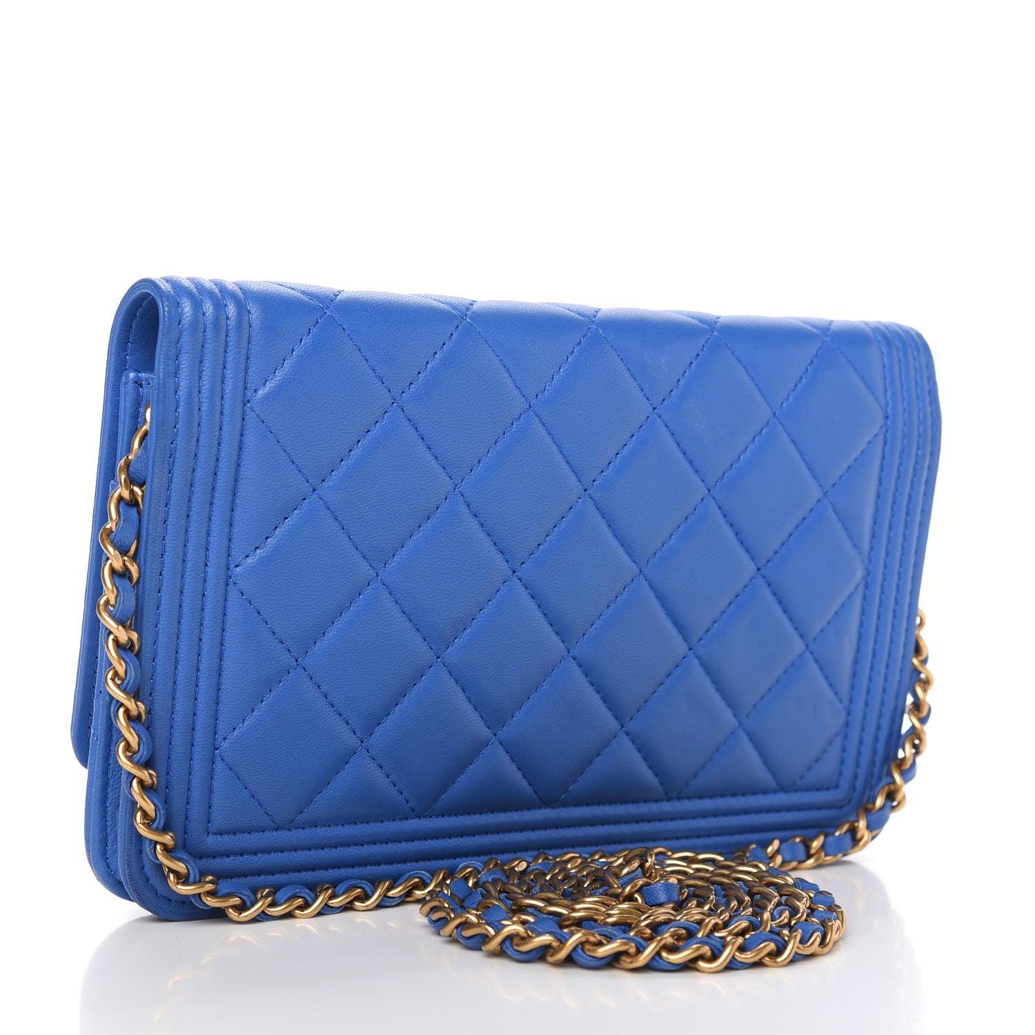 Chanel Lambskin Quilted Boy Wallet On Chain WOC Blue 3 of 12