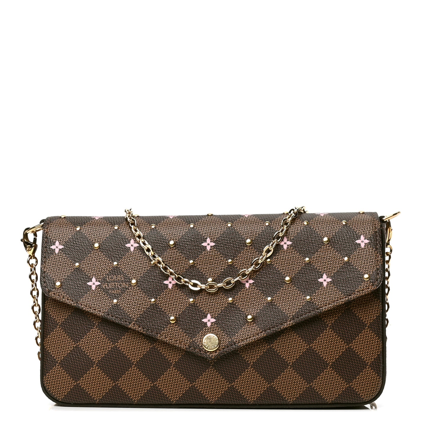 Damier Ebene Studded Pochette Felicie Chain Wallet