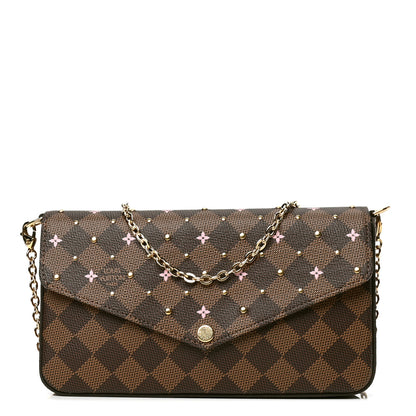 Louis Vuitton Damier Ebene Studded Pochette Felicie Chain Wallet 1 of 4