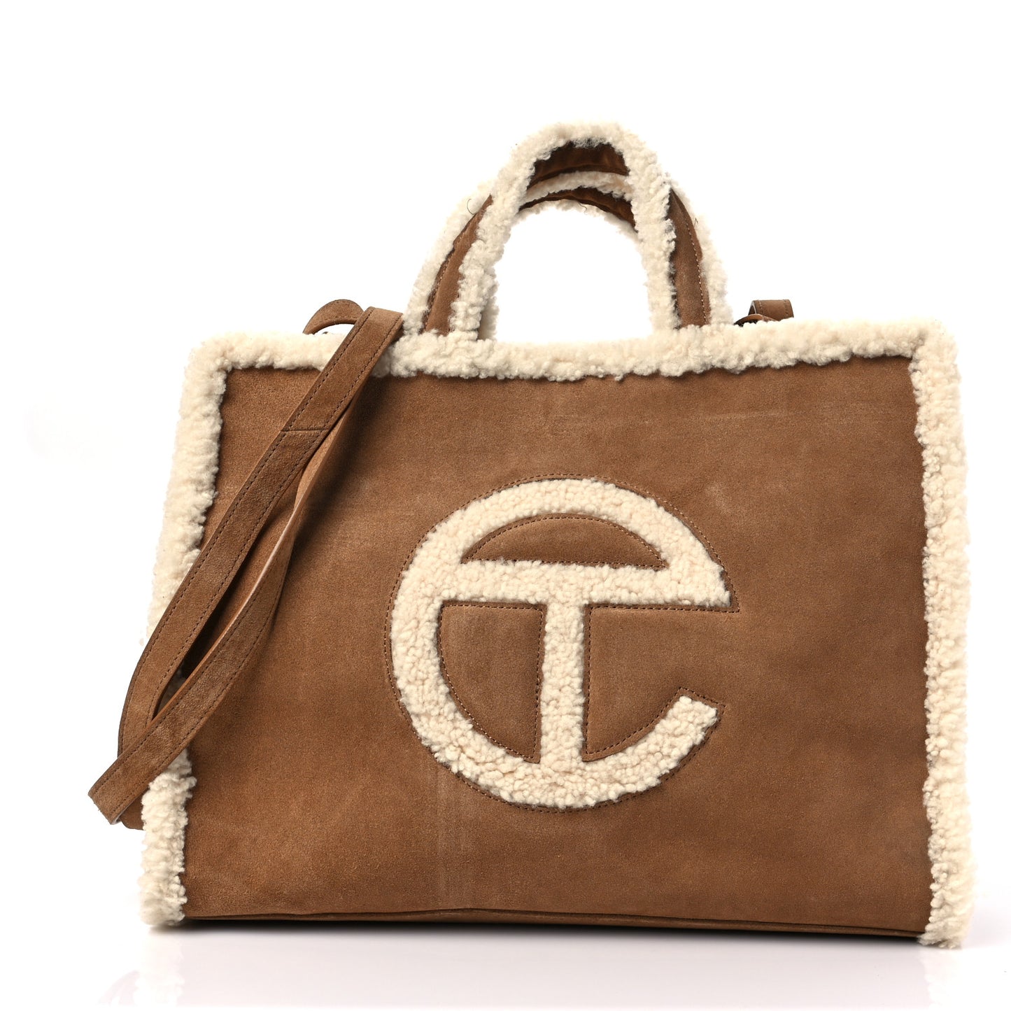 X UGG Suede Shearling Medium Shopping Bag Chestnut