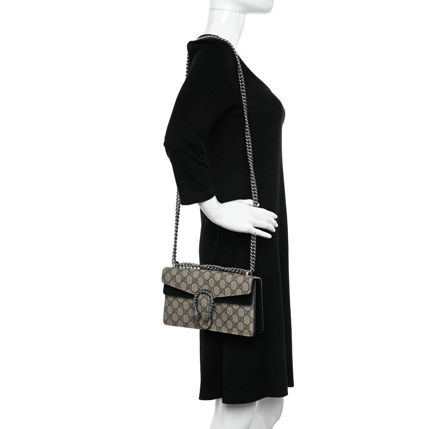 Gucci GG Supreme Monogram Suede Crystal Small Dionysus Shoulder Bag Beige Ebony Black 2 of 13