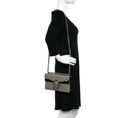 Gucci GG Supreme Monogram Suede Crystal Small Dionysus Shoulder Bag Beige Ebony Black 2 of 13
