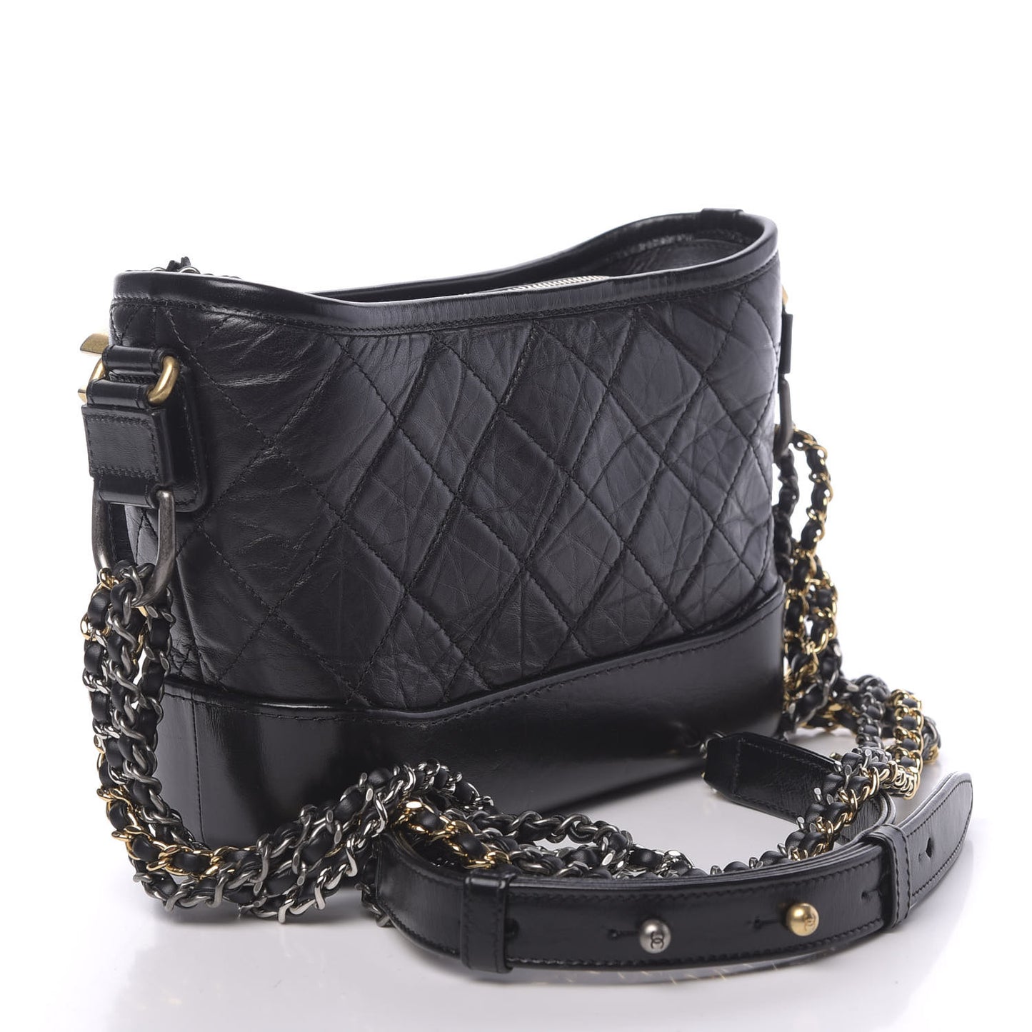Aged Calfskin Quilted Small Gabrielle Hobo Black