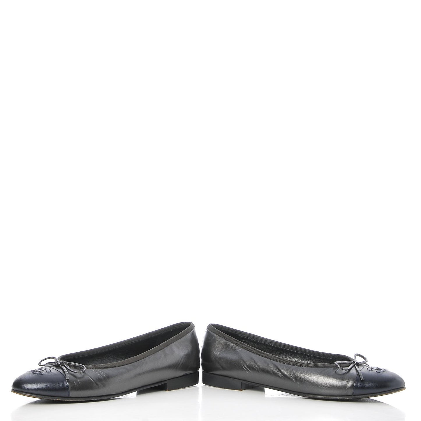 Metallic Lambskin Cap Toe Ballerina Flats 38 Grey Navy