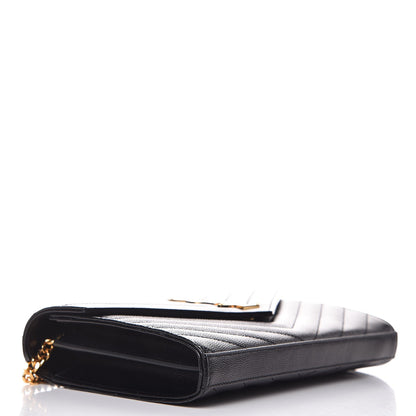Saint Laurent Grain De Poudre Matelasse Chevron Monogram Chain Wallet Black 4 of 7