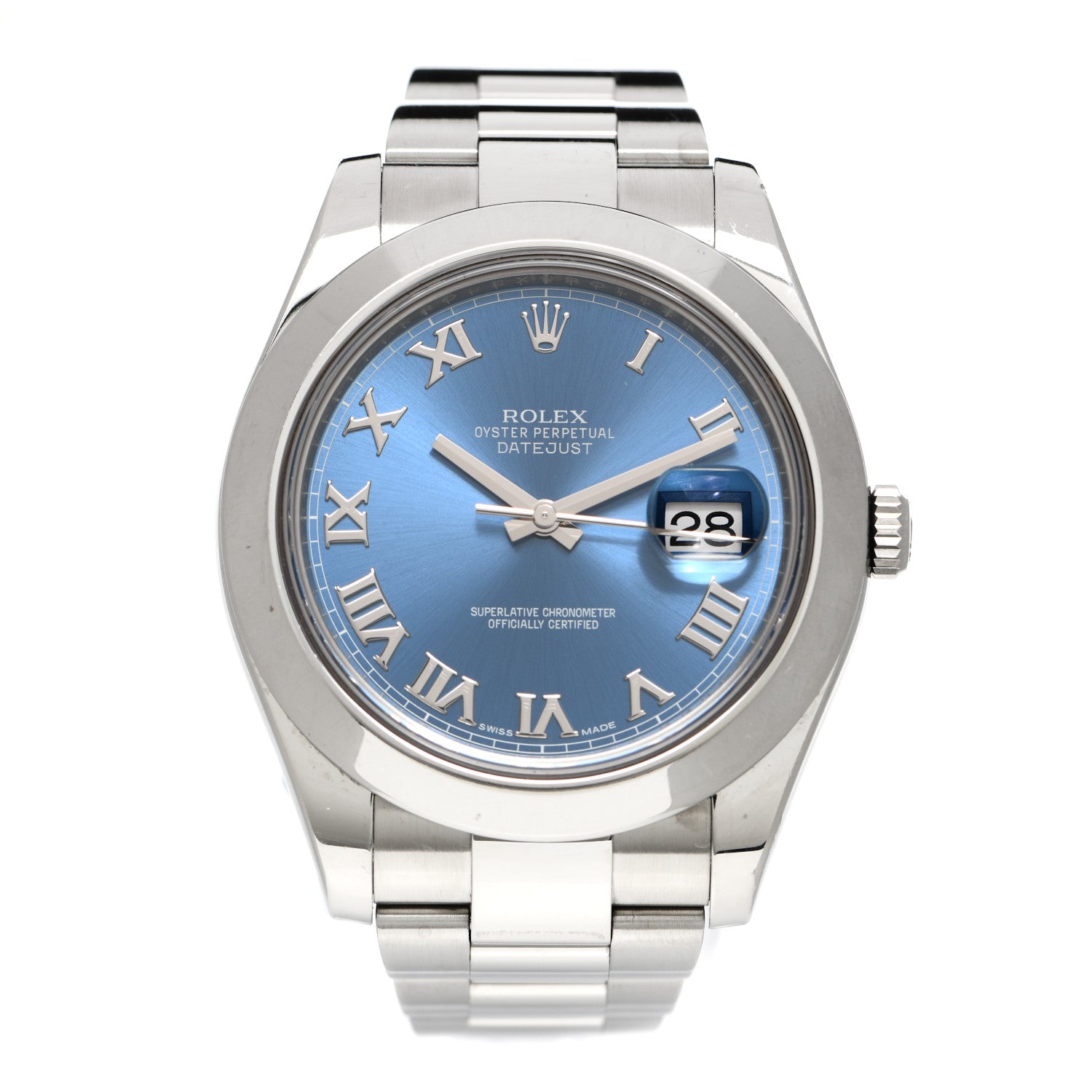 Rolex Stainless Steel 41mm Oyster Perpetual Datejust Watch Azzurro Blue Roman 126300 1 of 6