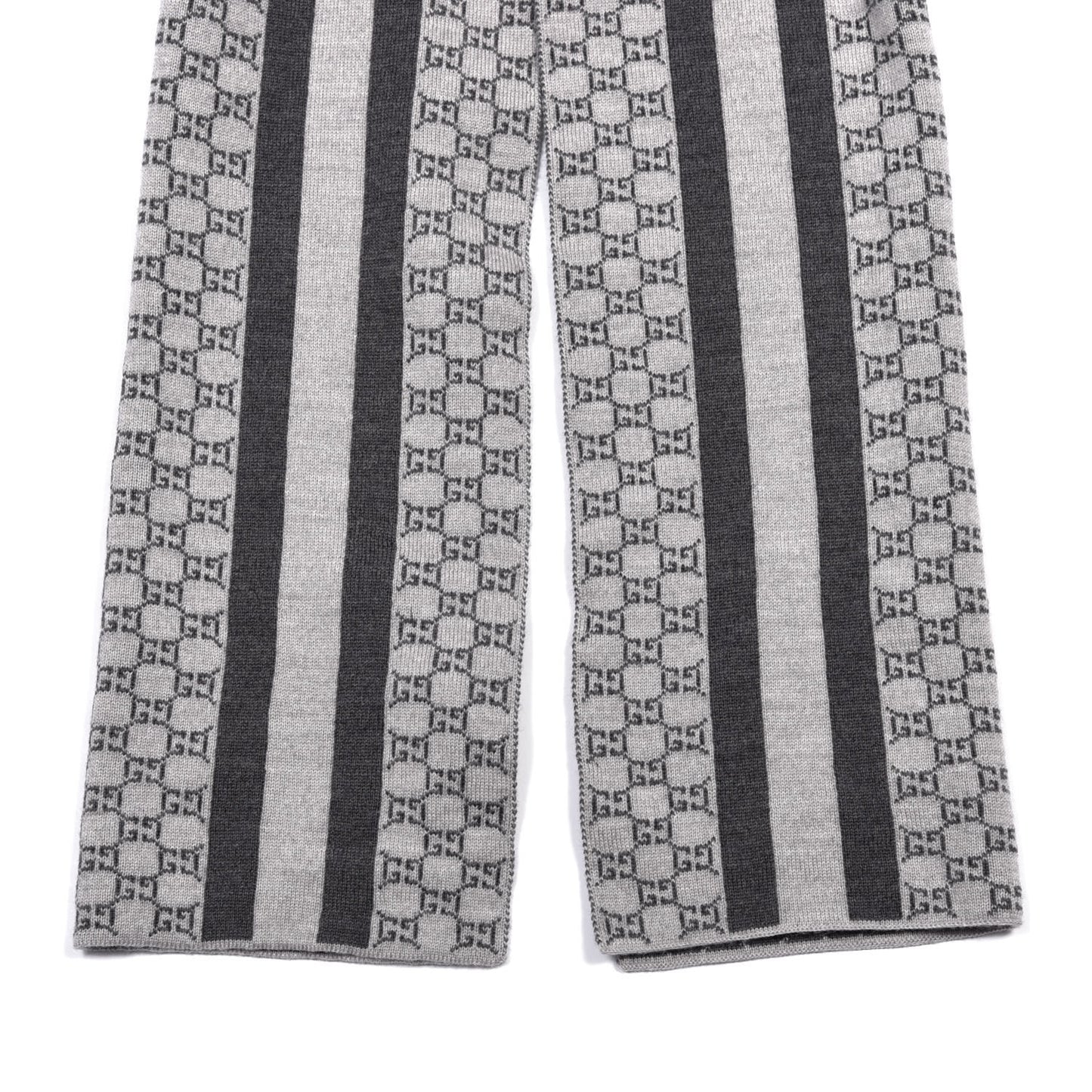 Wool Tricot GG Monogram Web New Lunicart Scarf Zinc Medium Grey