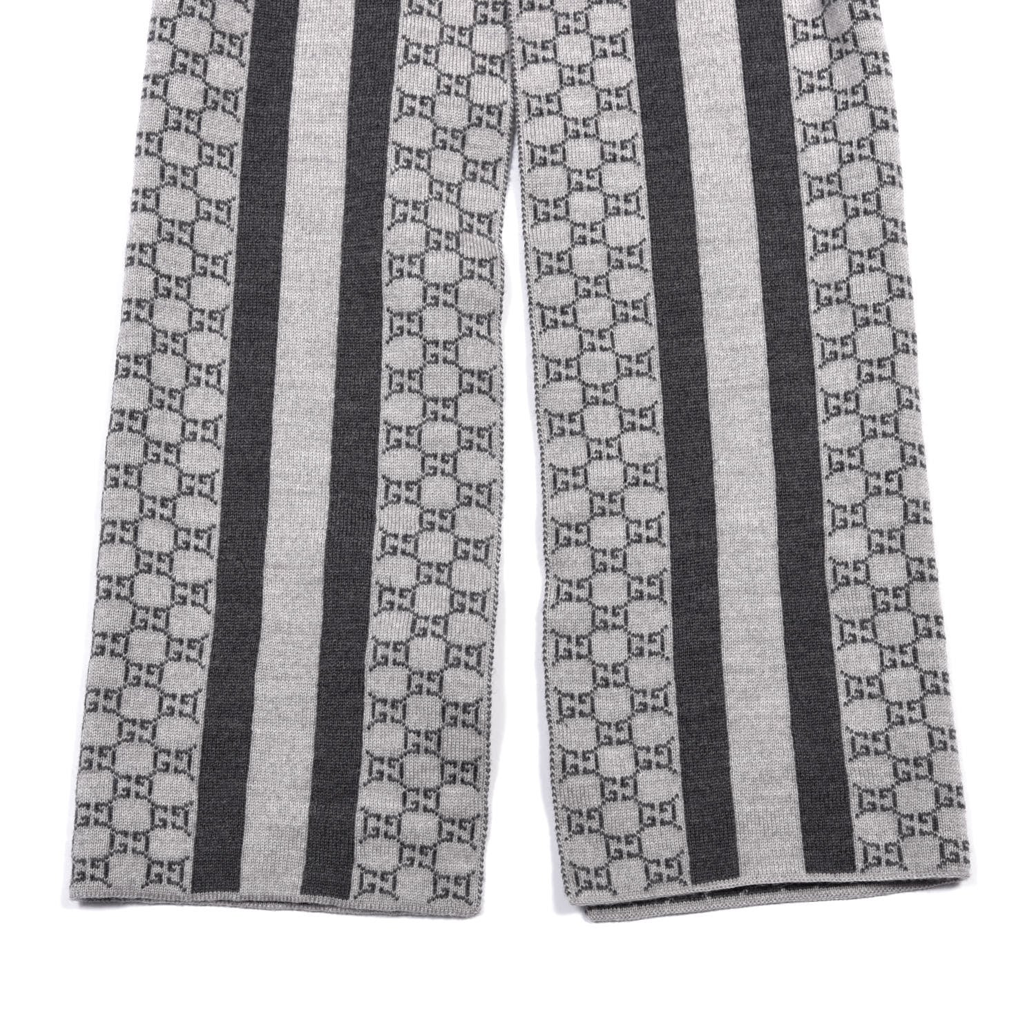 Gucci Wool Tricot GG Monogram Web New Lunicart Scarf Zinc Medium Grey 2 of 3