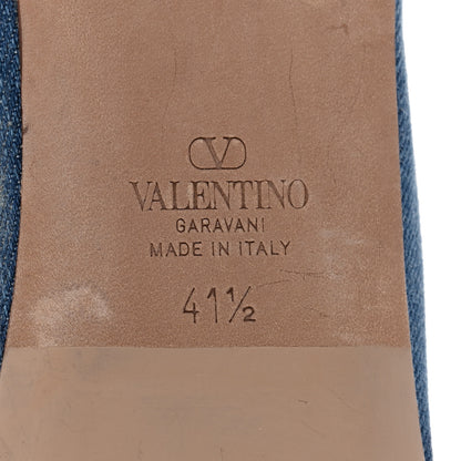 Valentino Garavani Denim Rockstud Bow Ankle Strap Ballerina Flats 41.5 Blue Rose Cannelle 8 of 9