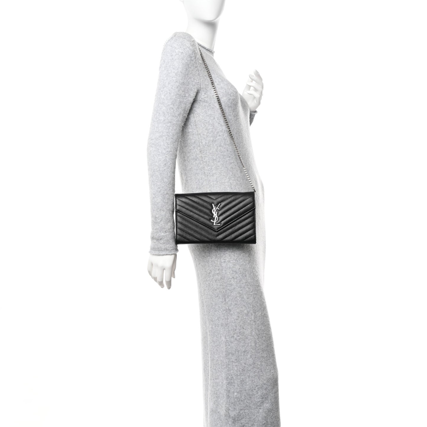 Grain De Poudre Matelasse Chevron Monogram Chain Wallet Black