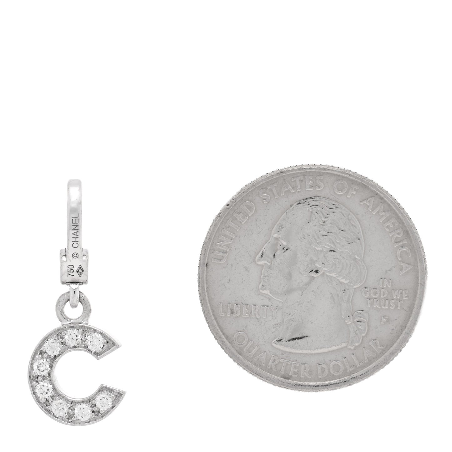 18K White Gold Diamond C Charm