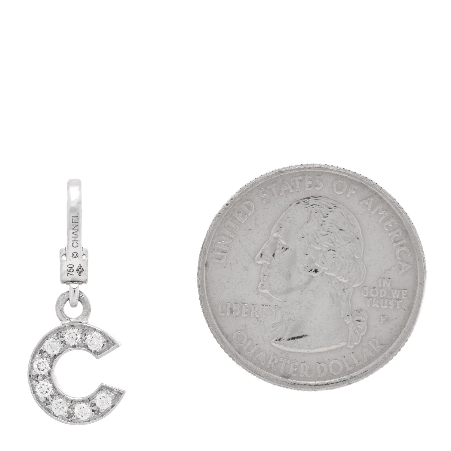 Chanel 18K White Gold Diamond C Charm 2 of 3