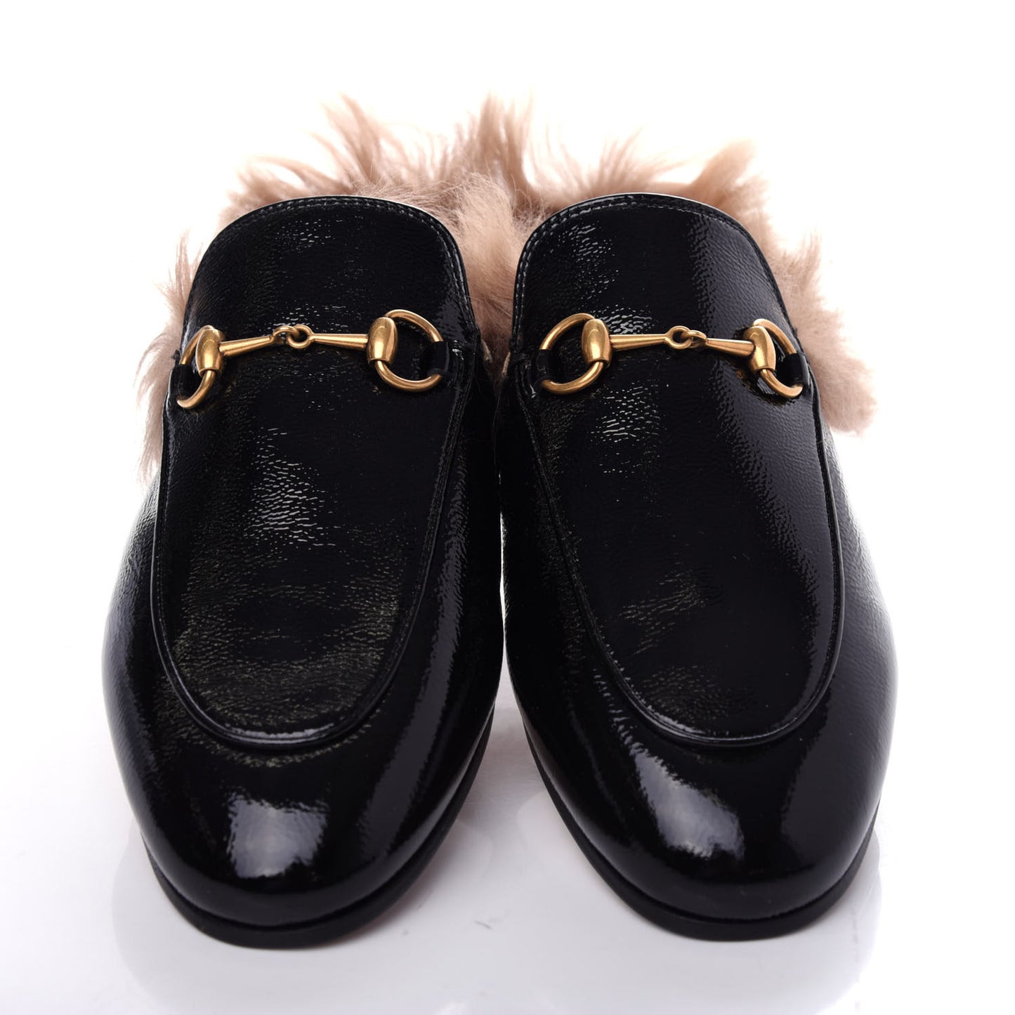 Patent Fur Womens Princetown Slippers 38 Black Natural