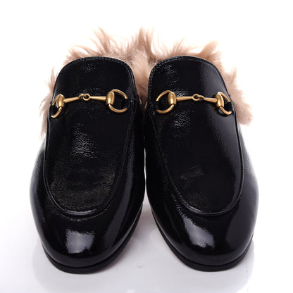 Gucci Patent Fur Womens Princetown Slippers 38 Black Natural 5 of 10