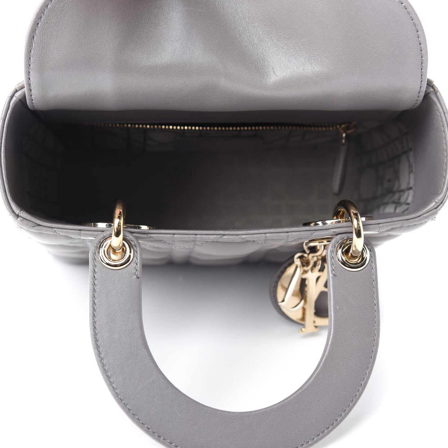 Lambskin Cannage Small Lucky Badges My Lady Dior Gris