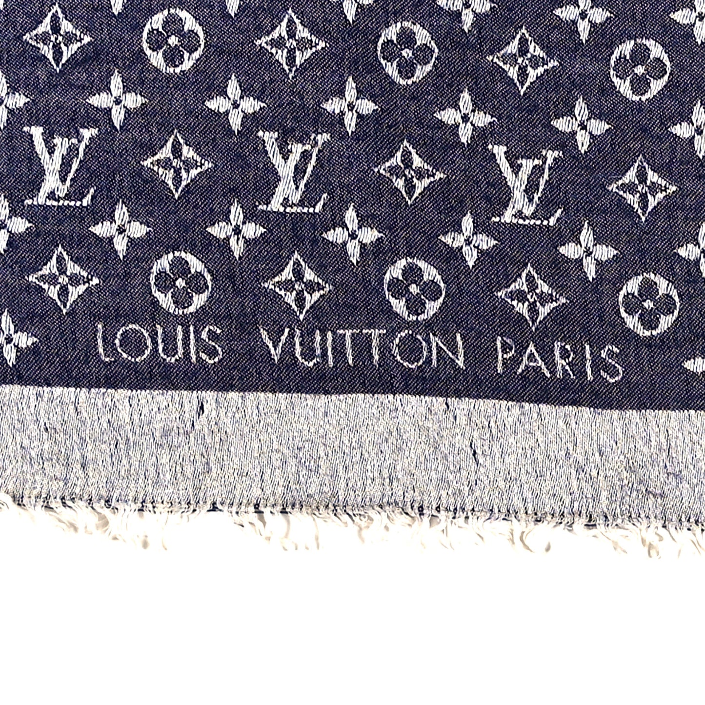 Silk Wool Monogram Denim Shawl Blue