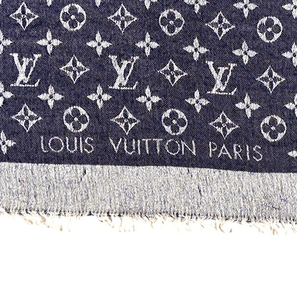 Louis Vuitton Silk Wool Monogram Denim Shawl Blue 2 of 3