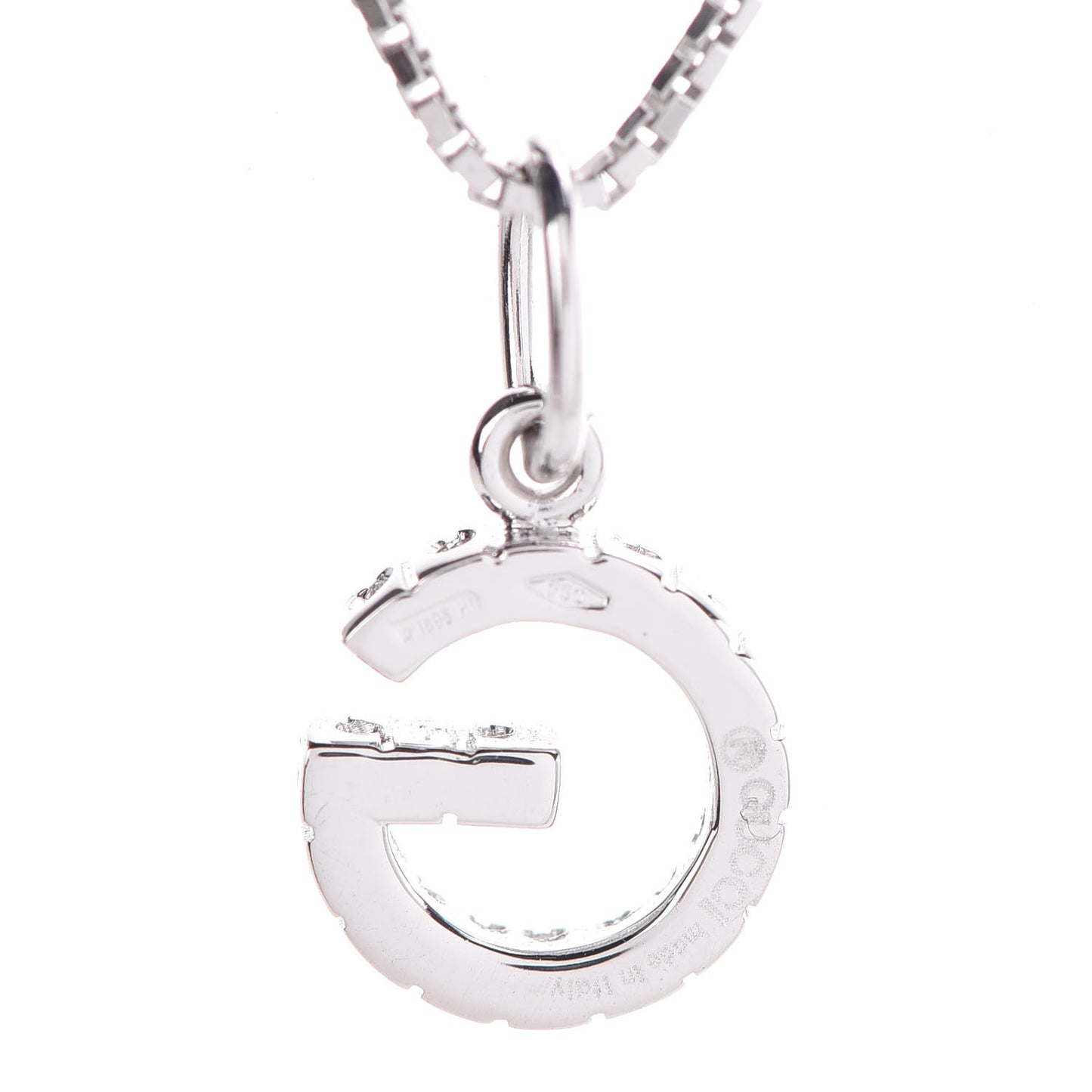 18K White Gold Diamond G Pendant Necklace