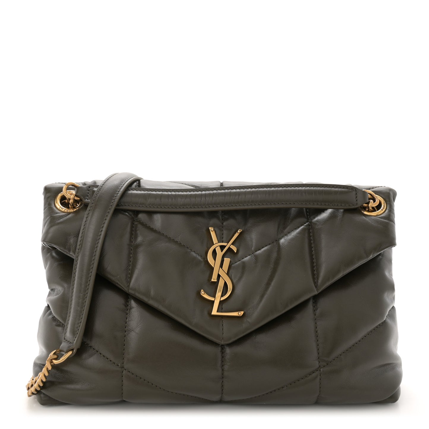 Lambskin Quilted Small Loulou Puffer Monogram Chain Satchel Light Musk