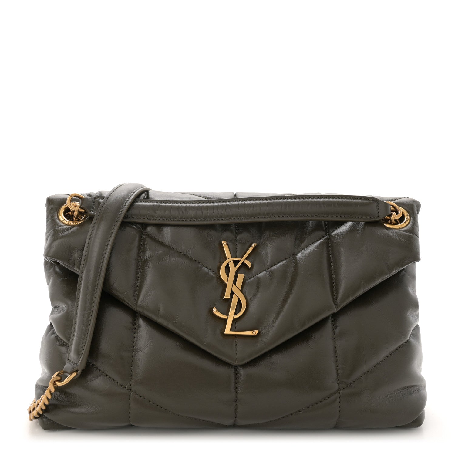 Saint Laurent Lambskin Quilted Small Loulou Puffer Monogram Chain Satchel Light Musk 1 of 10