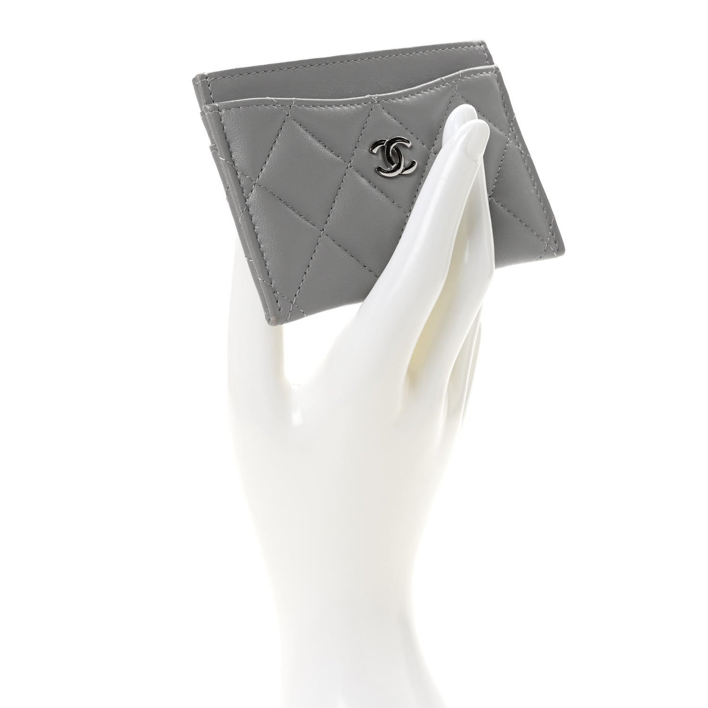 Lambskin Quilted Card Holder Grey