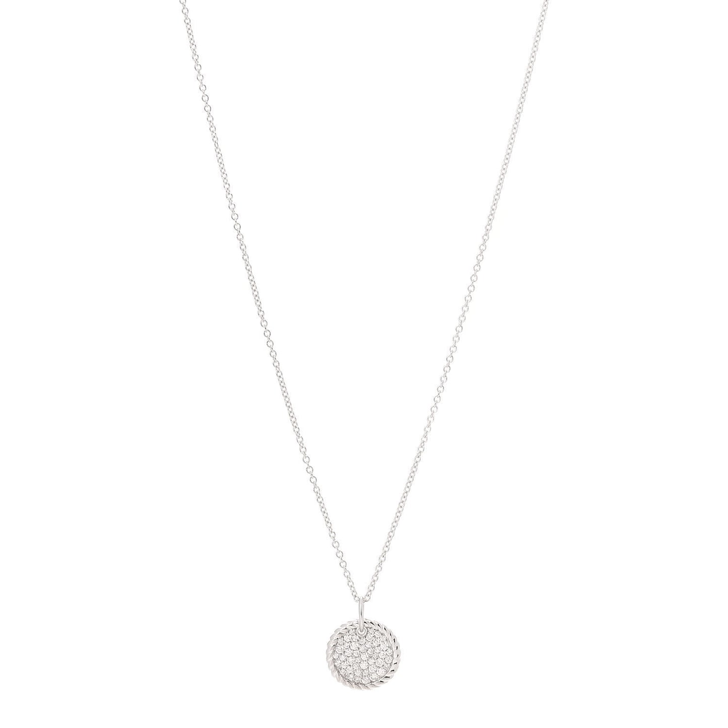 18K White Gold Diamond Cable Collectibles Pave Charm Pendant Necklace