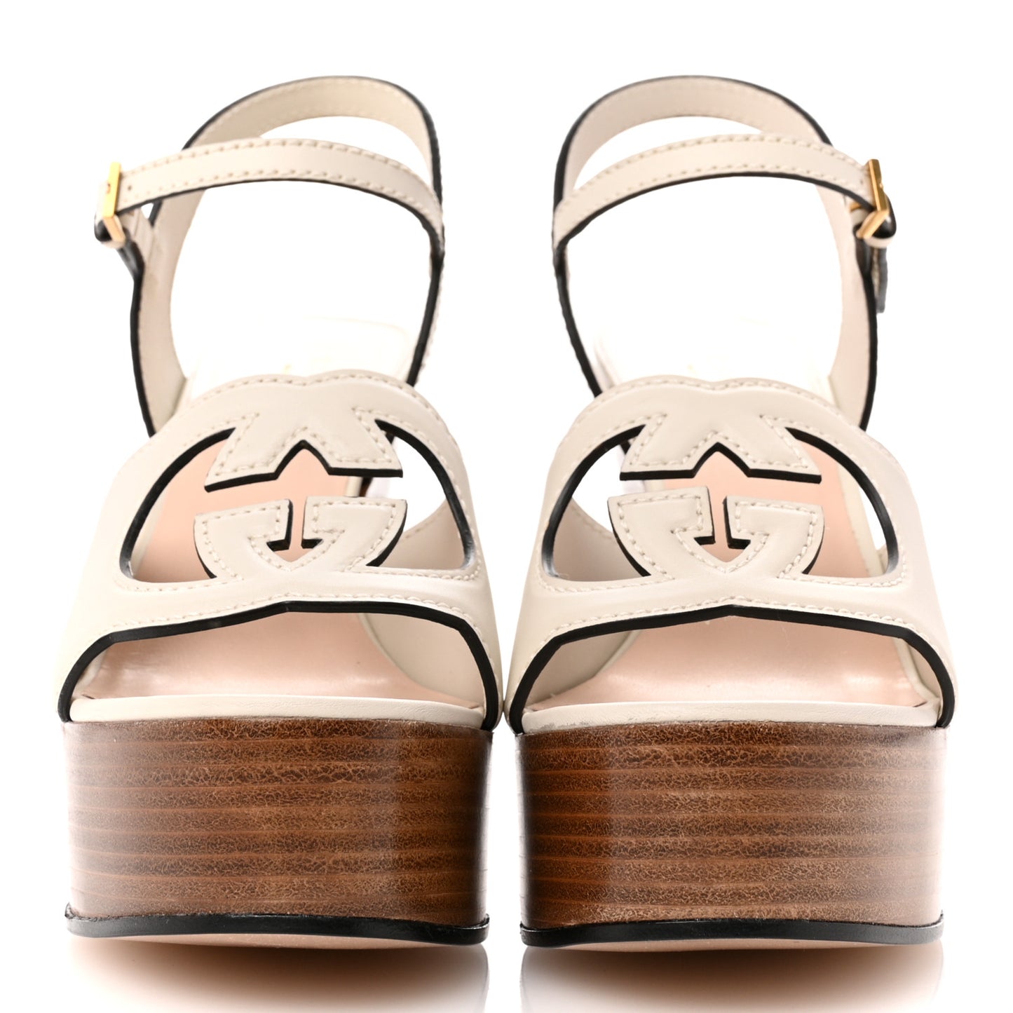 Cosmos Softy Calfskin Wooden Interlocking G Cut-Out 30/120mm Platform Sandals 38 Mystic White