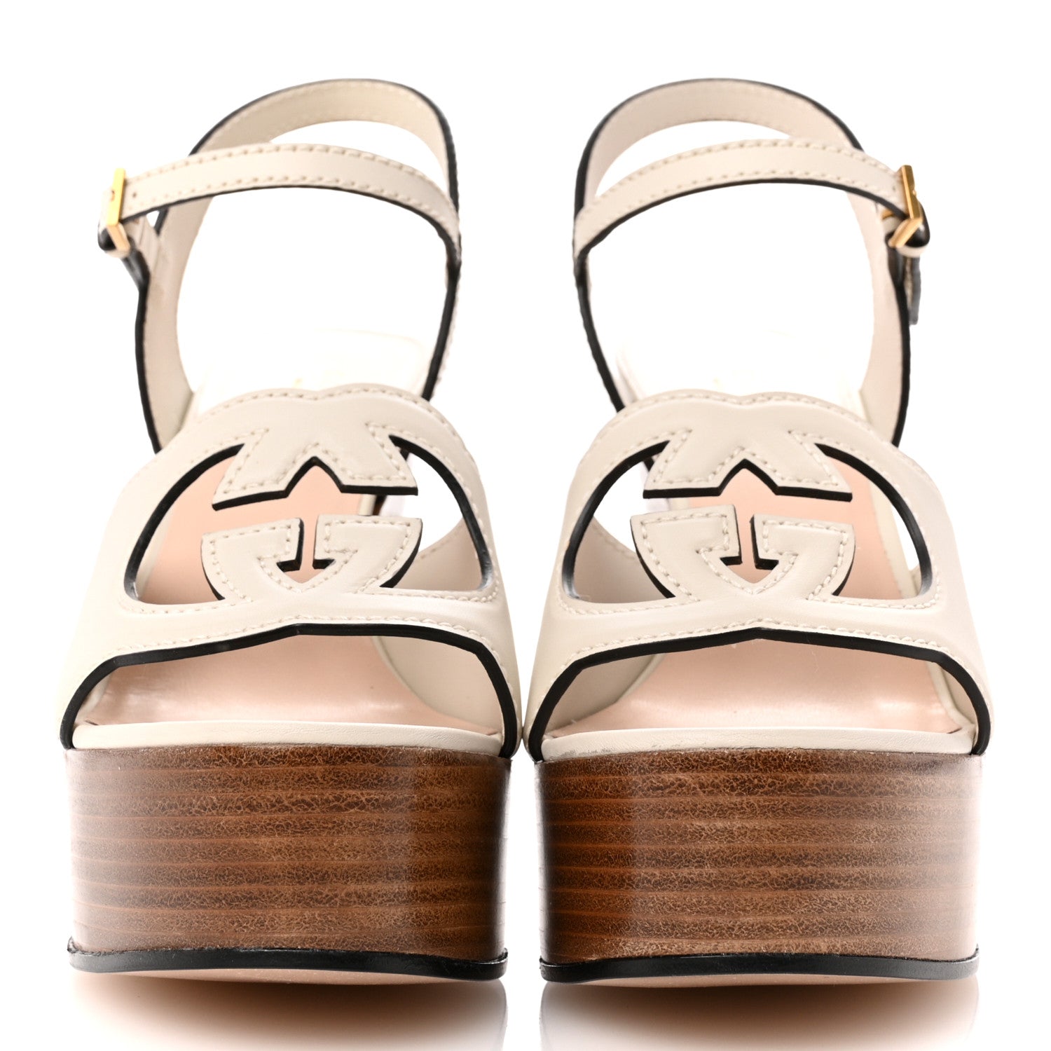 Gucci Cosmos Softy Calfskin Wooden Interlocking G Cut-Out 30/120mm Platform Sandals 38 Mystic White 3 of 13