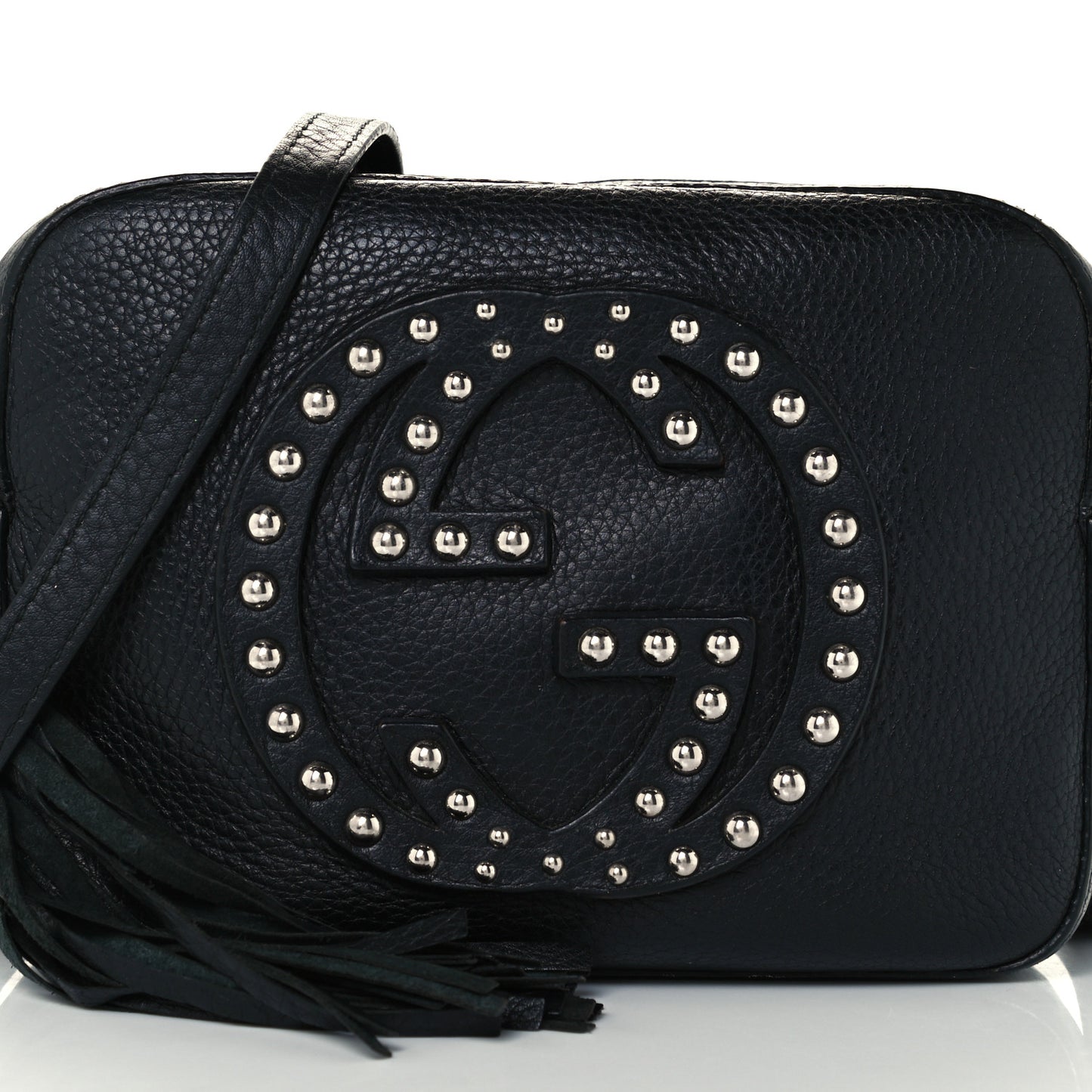 Pebbled Calfskin Studded Small Soho Disco Bag Black