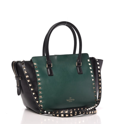 Valentino Garavani Vitello Bi-Color Small Rockstud Double Handle Tote Green Black 3 of 9