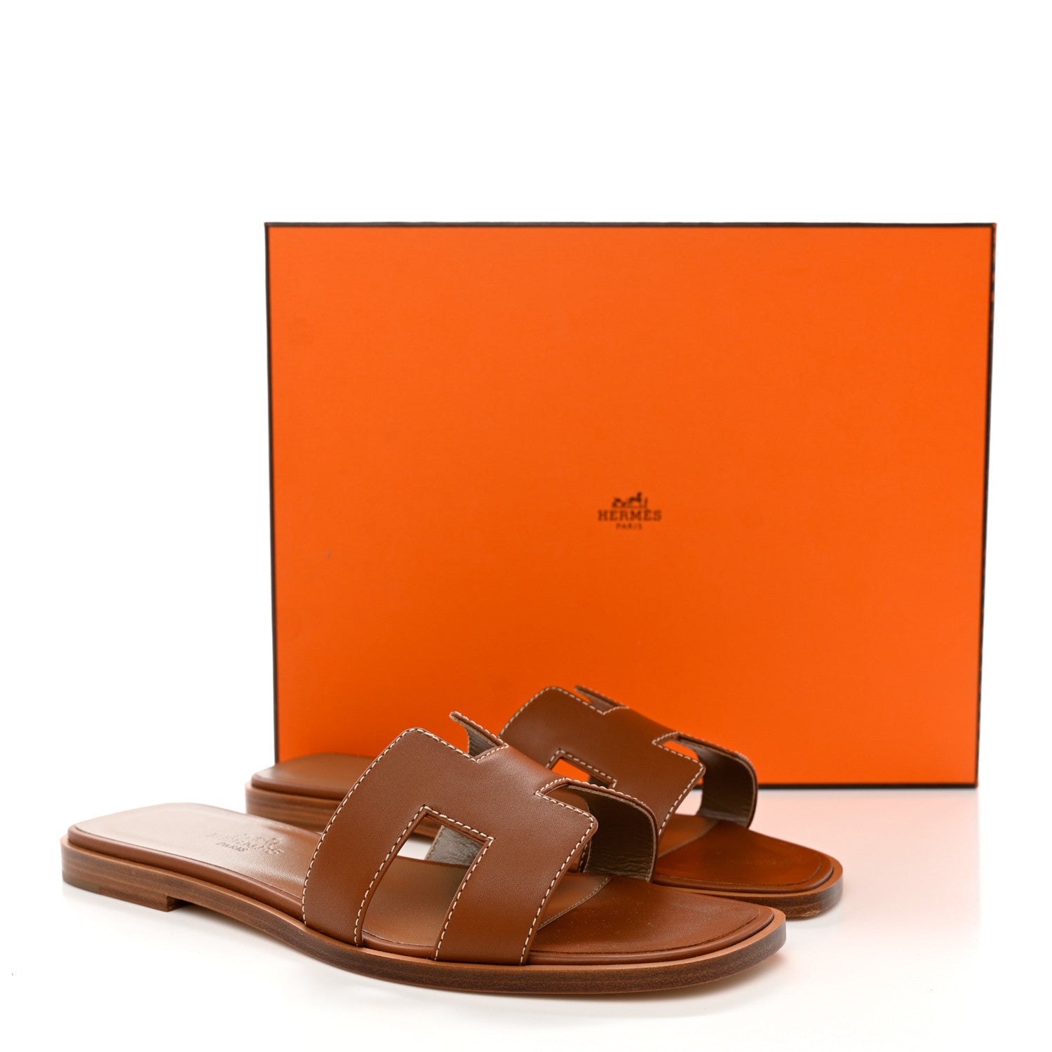 Hermes Box Calfskin Oran Sandals 35.5 Gold 8 of 9