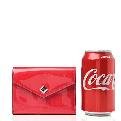 MCM Patent Monogram Three Fold Wallet Red 7 of 7