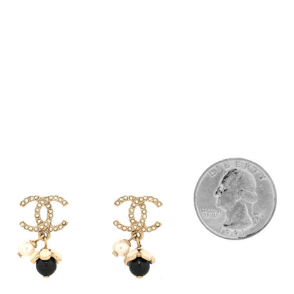 Chanel Crystal Bead Pearl CC Drop Earrings Gold White Black 2 of 4