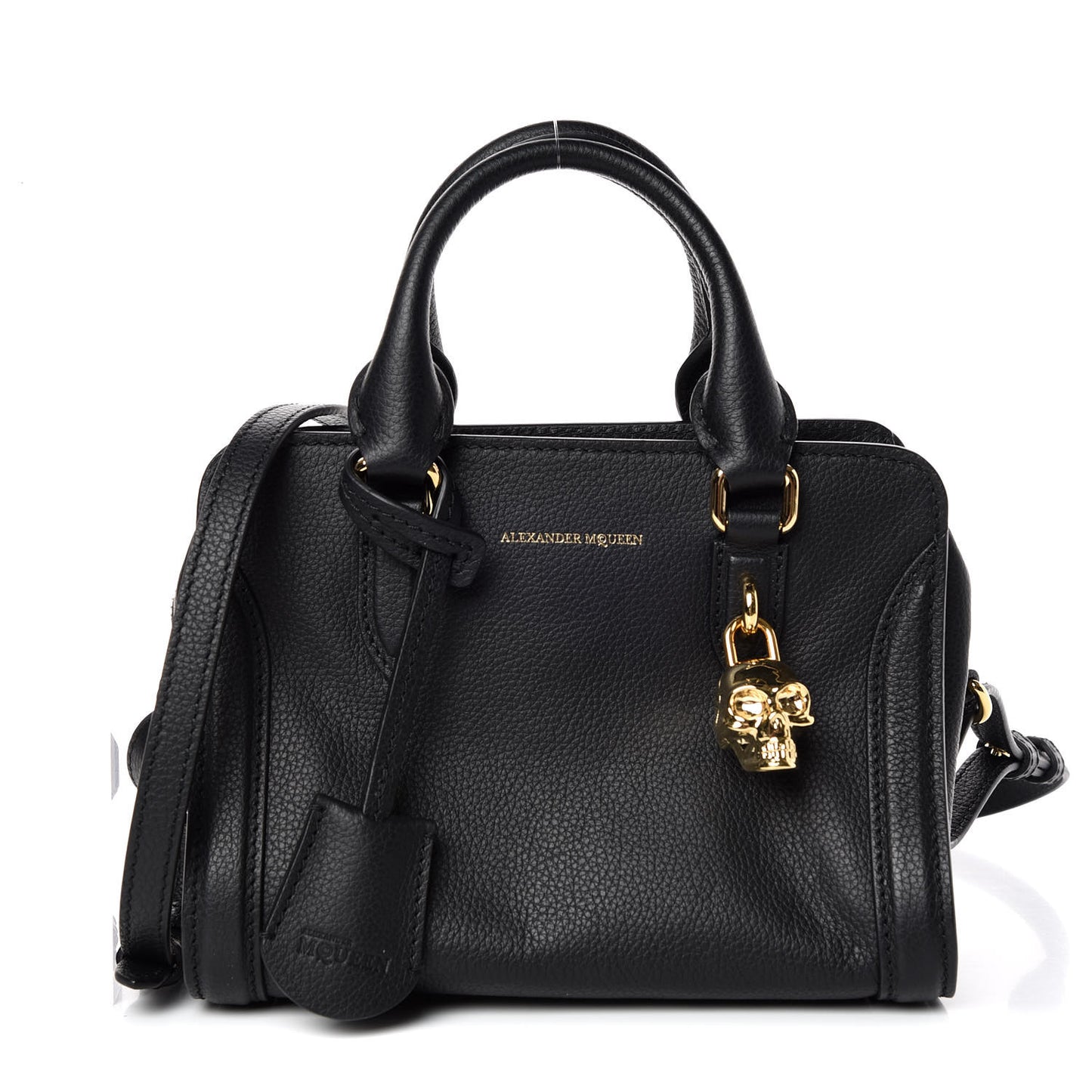 Pebbled Calfskin Mini Padlock Tote Black