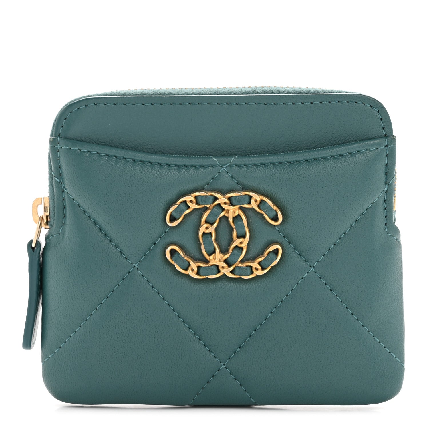 財布 CHANEL Chanel Lambskin Quilted Chanel 19 Zip Card Holder Wallet Dark
