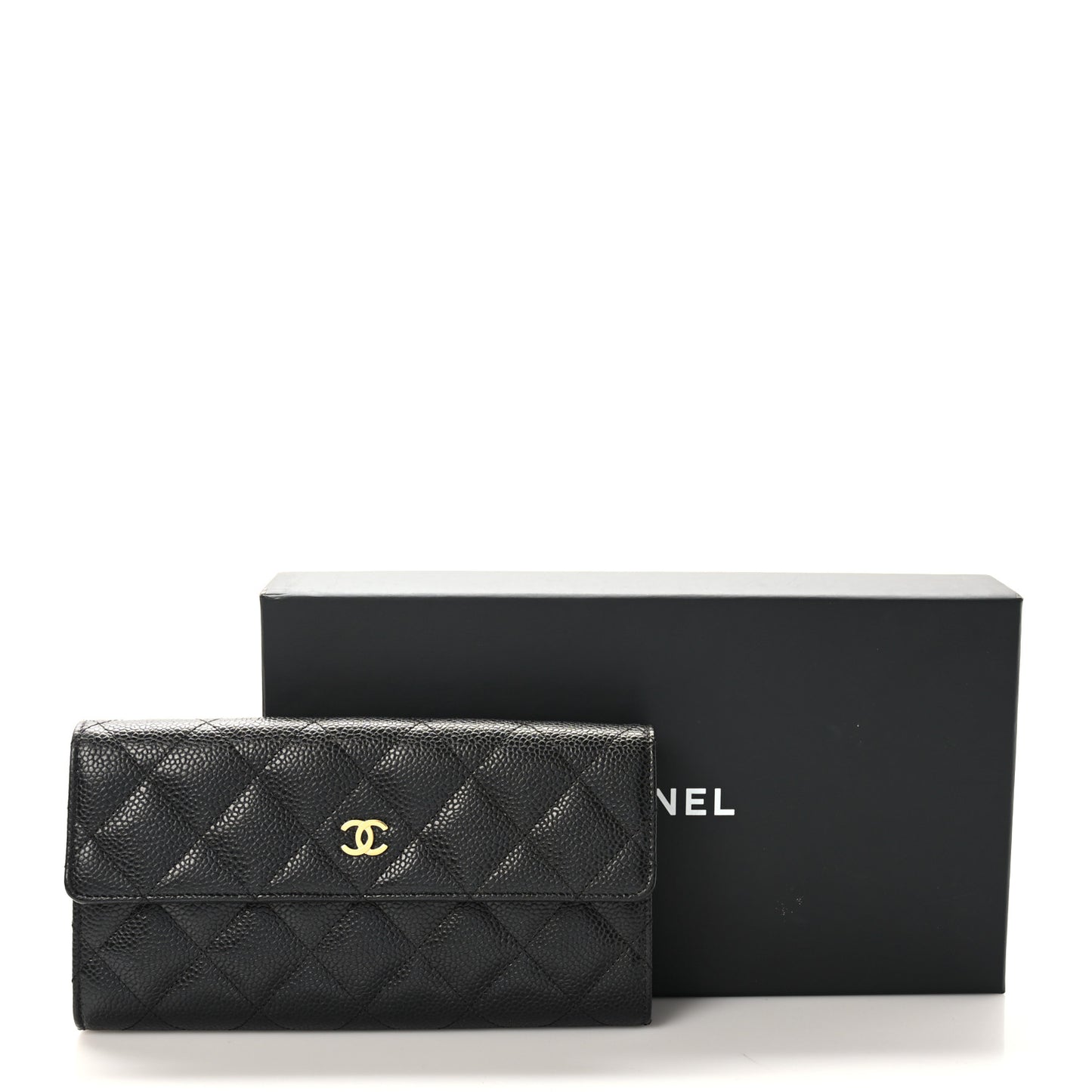 Caviar Quilted Large Gusset Flap Wallet Black