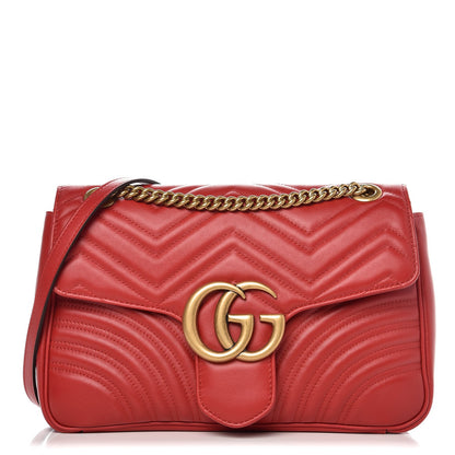 Gucci Calfskin Matelasse Medium GG Marmont Shoulder Bag Hibiscus Red 1 of 7