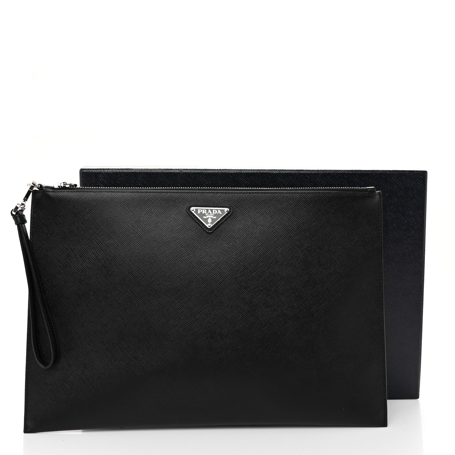 Prada Saffiano Flat Wristlet Pouch Black 10 of 10