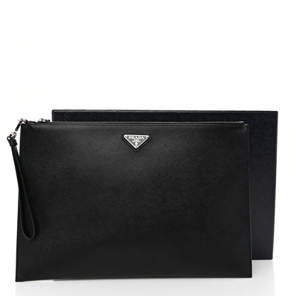 Prada Saffiano Flat Wristlet Pouch Black 10 of 10