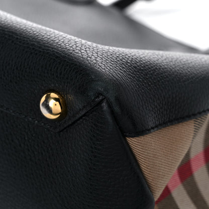 Burberry Grainy Calfskin House Check Large Banner Tote Black 17 of 22
