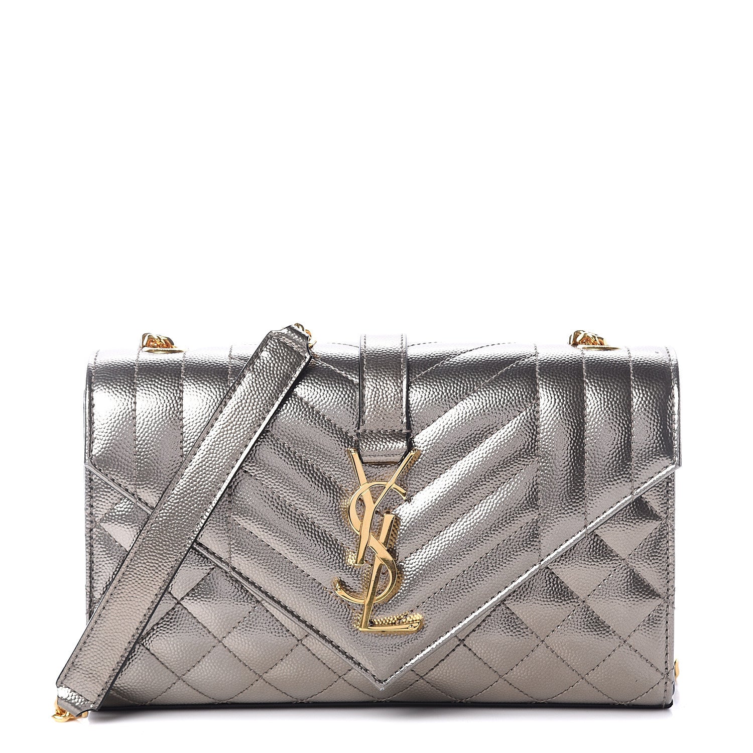 Saint Laurent Grain De Poudre Tri-Quilt Small College Monogram Satchel Piombo 1 of 7
