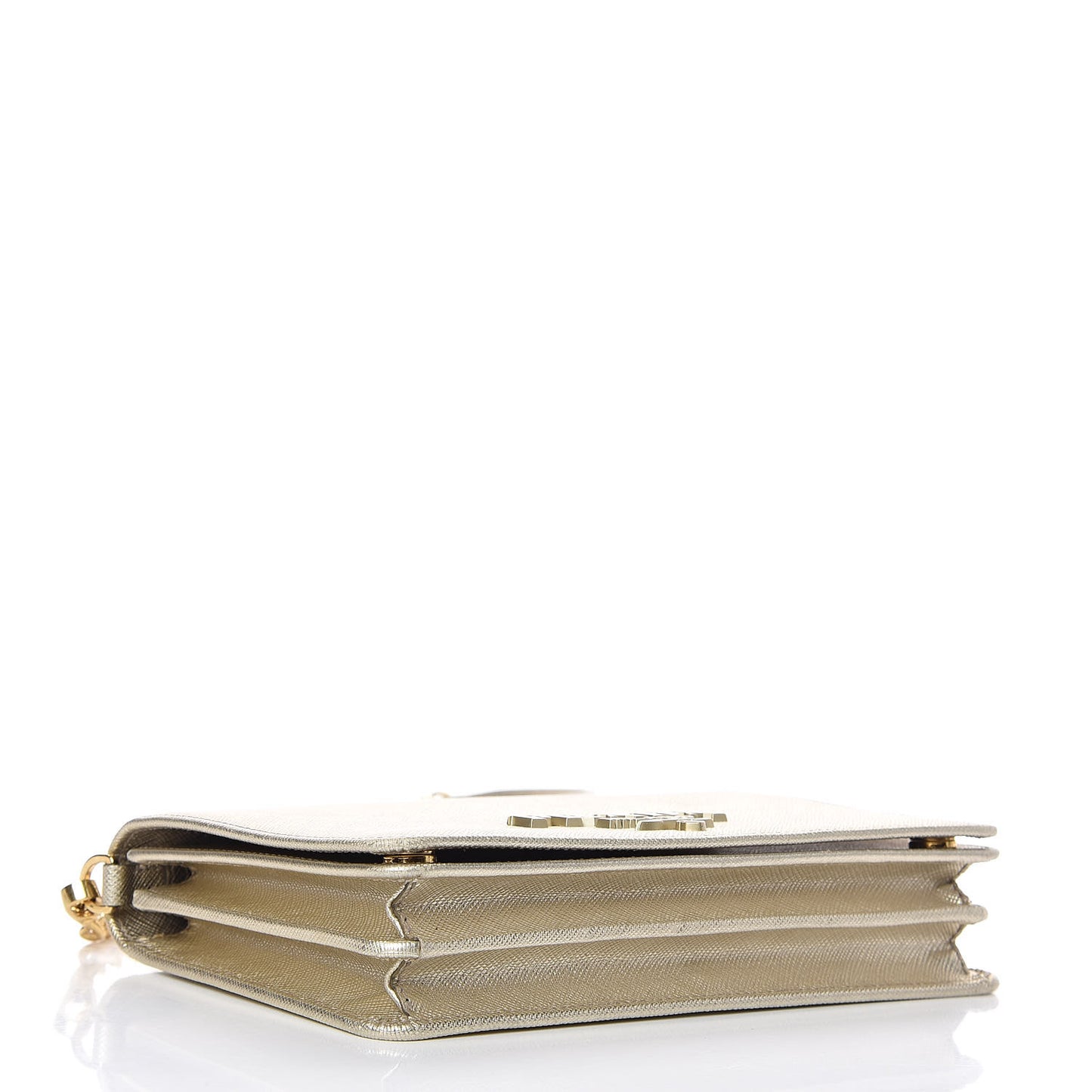 Metallic Saffiano Lux Chain Wallet Pirite