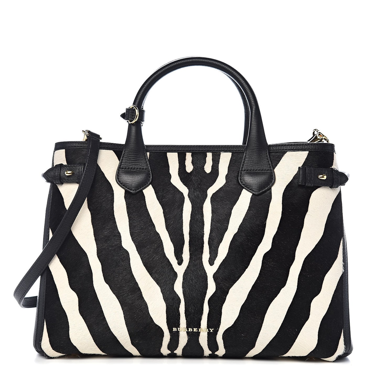 Calf Hair House Check Zebra Print Medium Banner Tote Natural Black