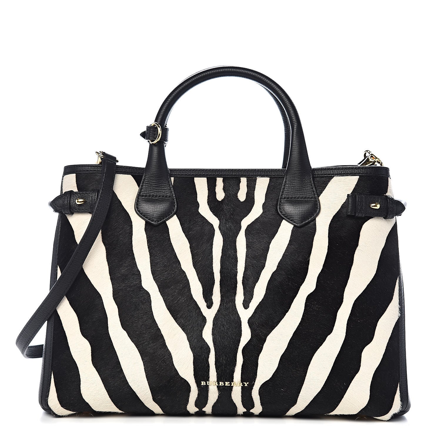 Burberry Calf Hair House Check Zebra Print Medium Banner Tote Natural Black 1 of 12