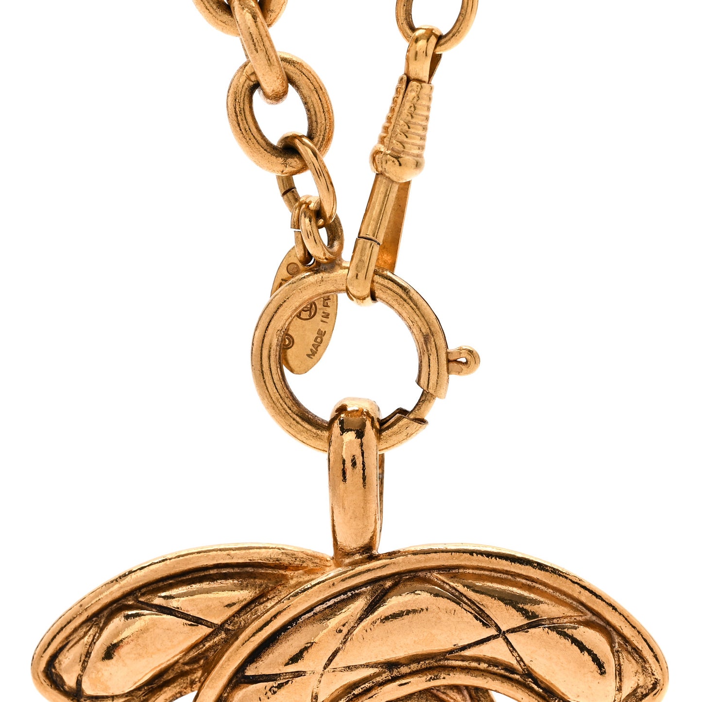 Metal Quilted CC Necklace Gold