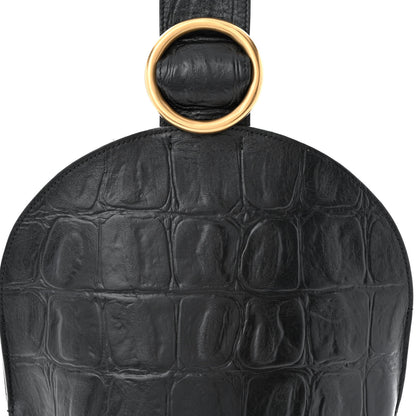 Celine Calfskin Crocodile Embossed Curved Clutch Black 7 of 9