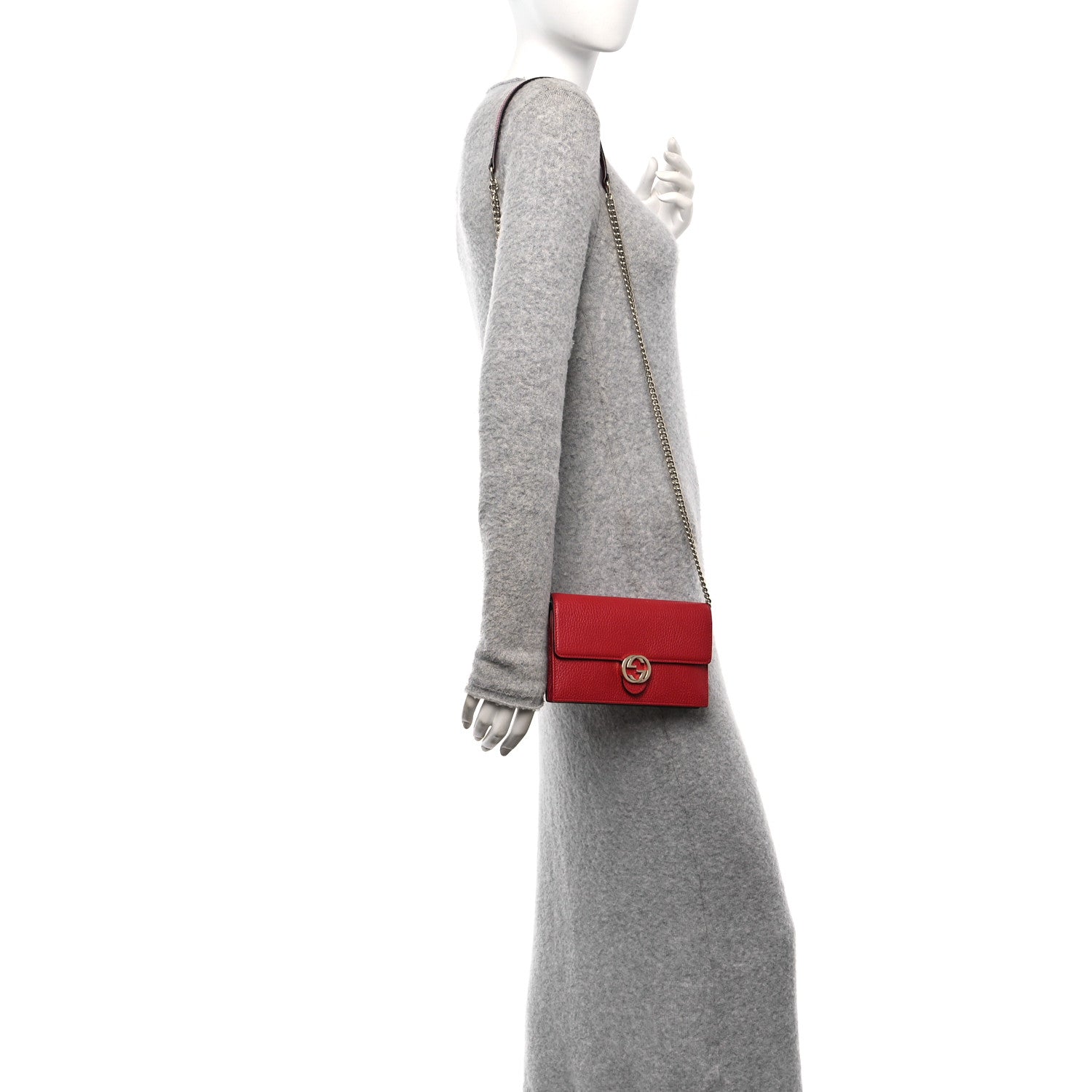 Gucci Dollar Calfskin Interlocking G Chain Wallet Red 2 of 9