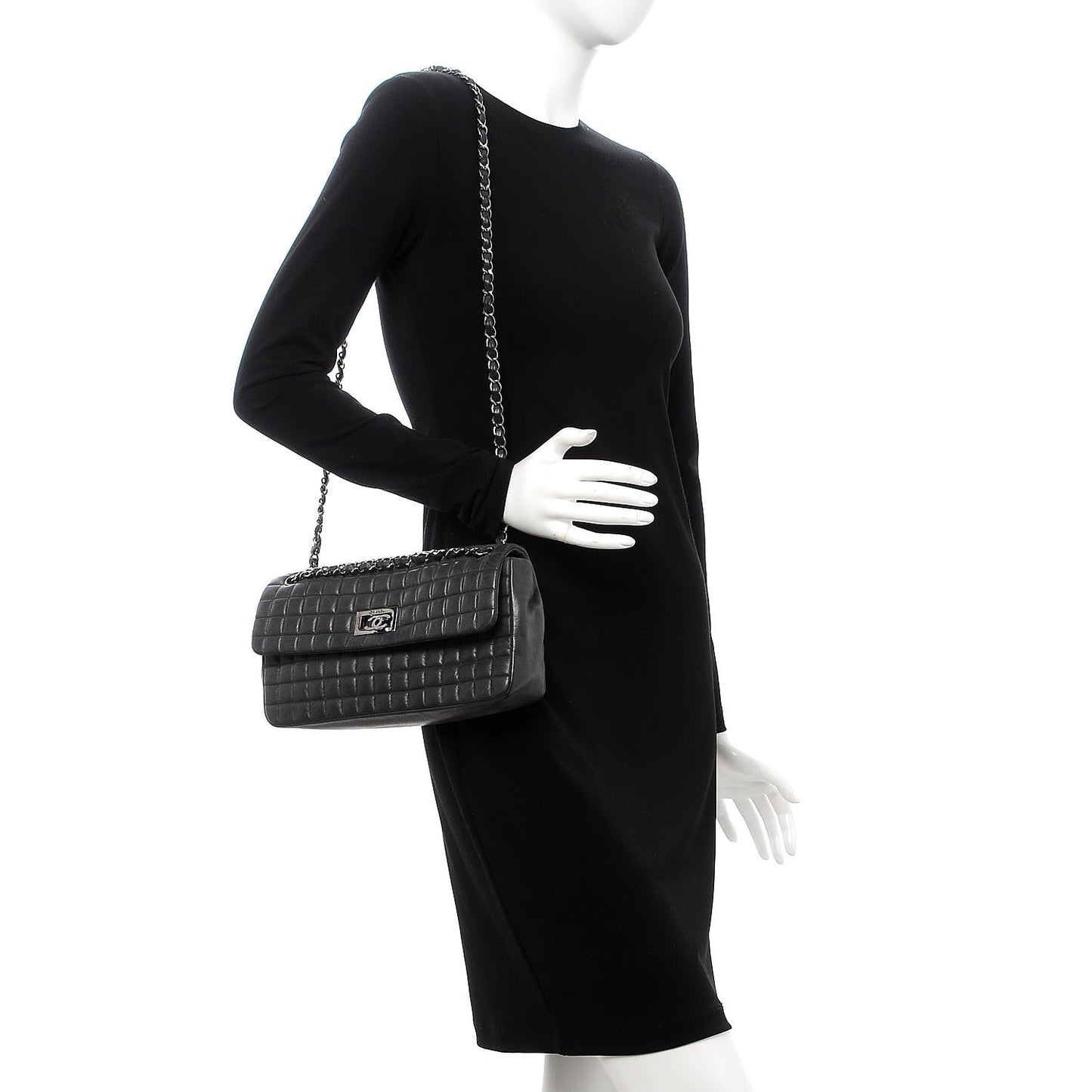 Iridescent Calfskin Square Quilted Flap Dark Grey