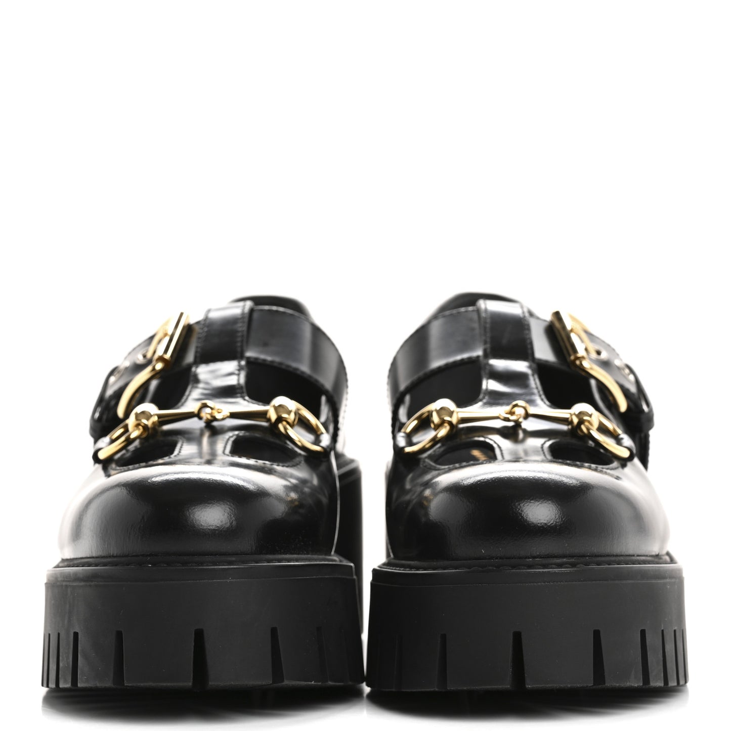 Calfskin Womens Horsebit Platform Chunky Lug Sole Mary Jane 40mm Loafers 38 Black